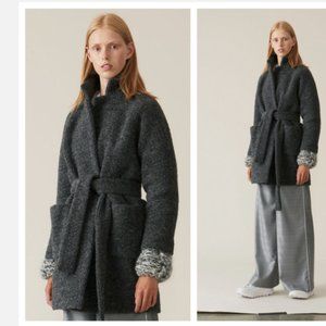 Ganni Boucle Wool Grey Wrap Coat